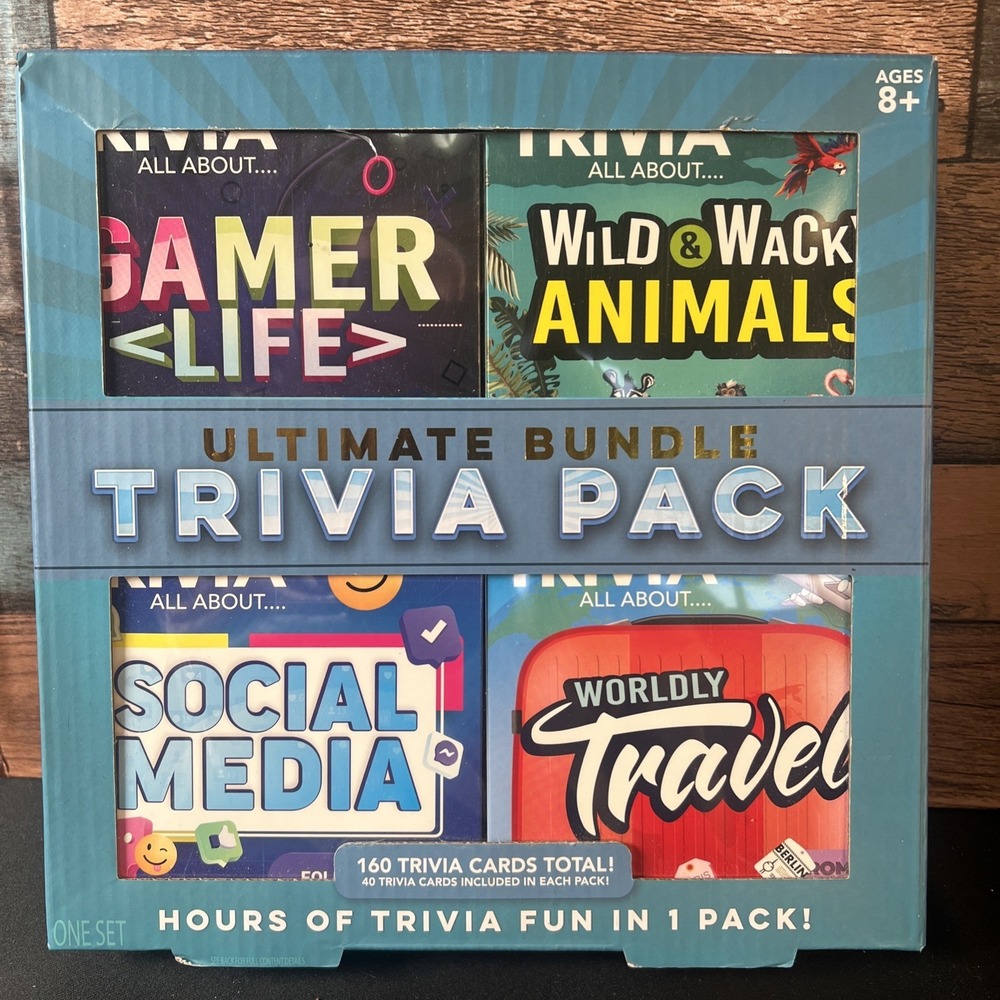4 Pack‎ Ultimate Bundle Trivia Pack 160 Cards Game Social Media Animals Travel